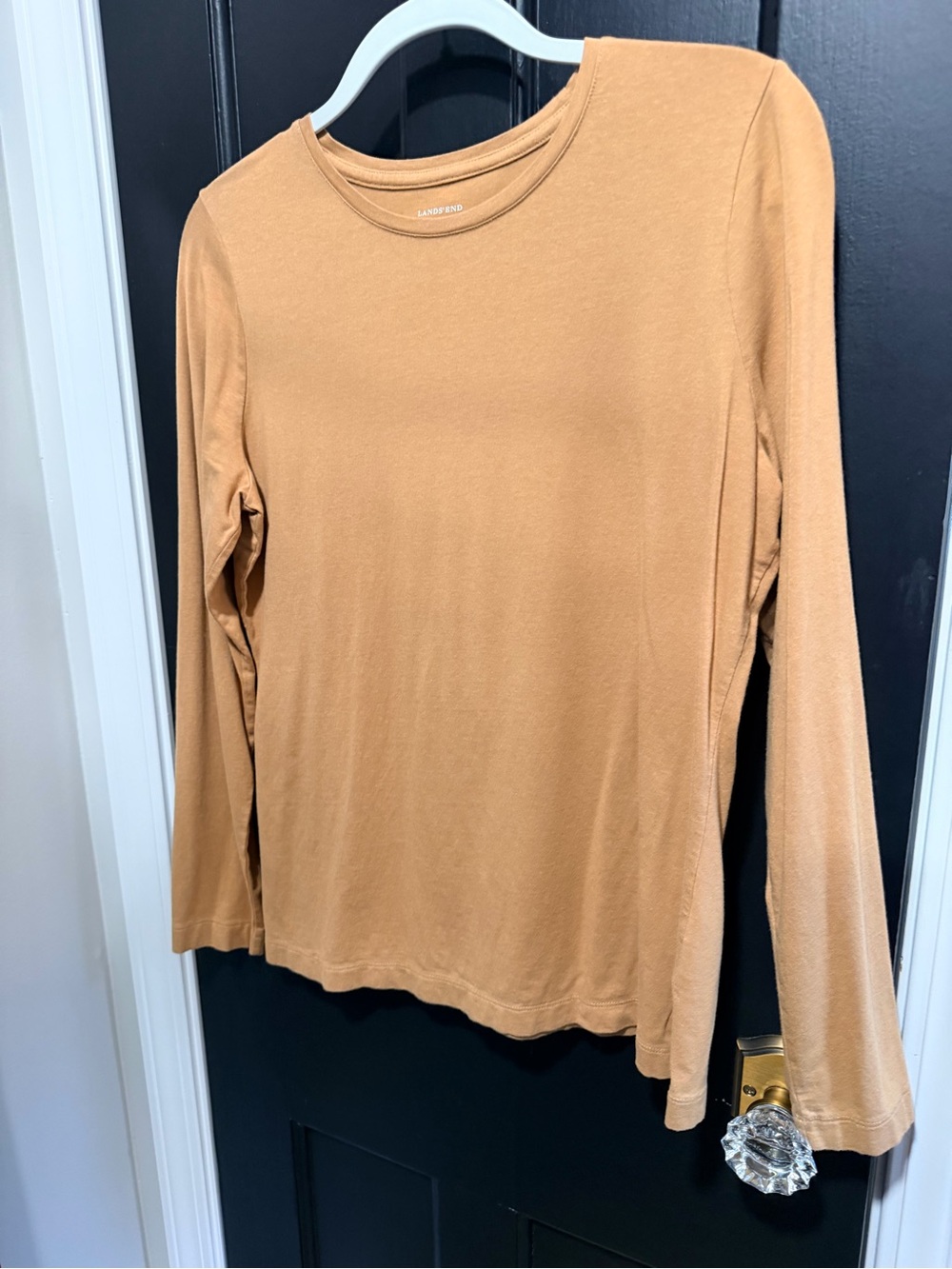 Lands' End Long-Sleeve Crewneck Top in Camel Tan